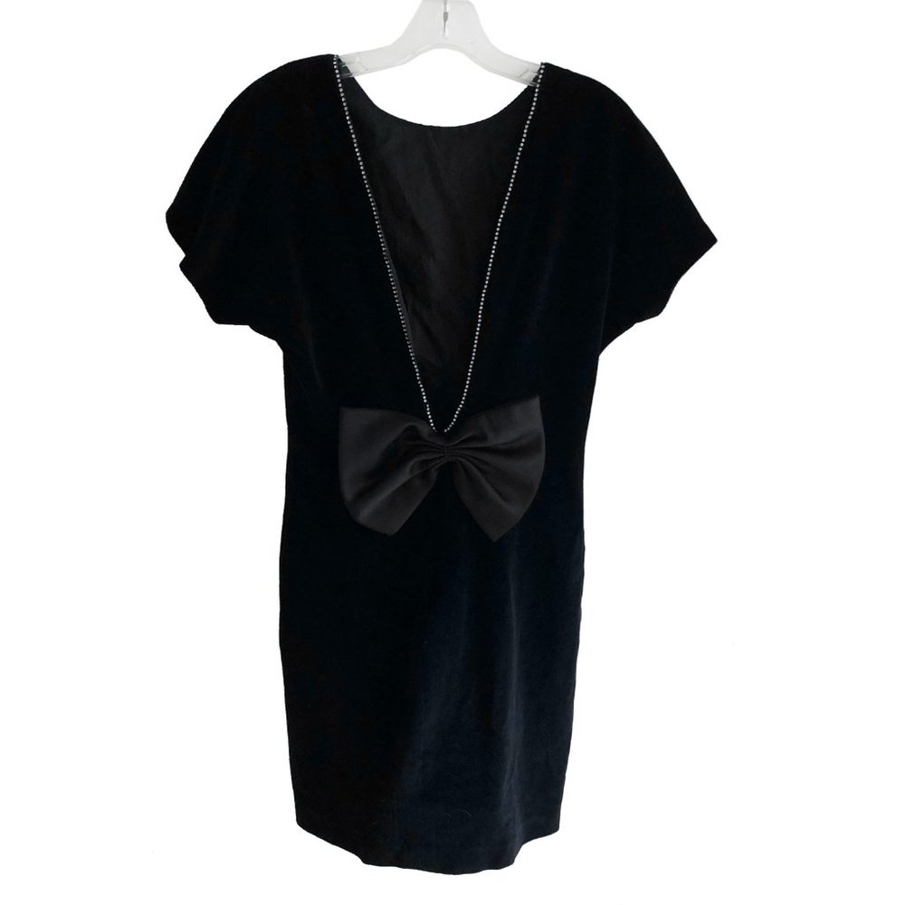 Vintage black velvet open back crystal bow dress